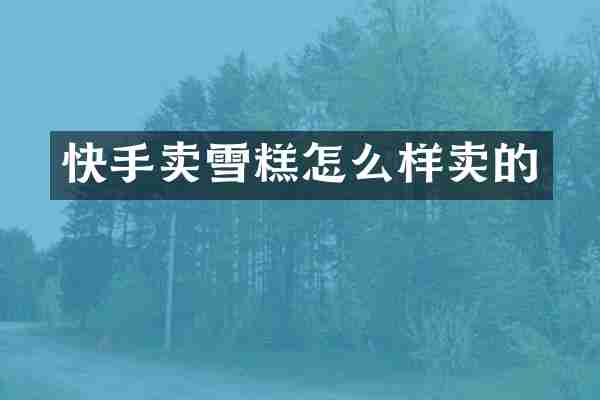 快手卖雪糕怎么样卖的