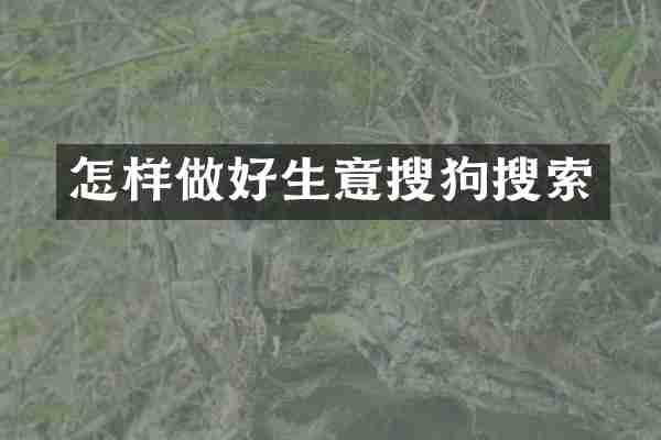 怎样做好生意搜狗搜索