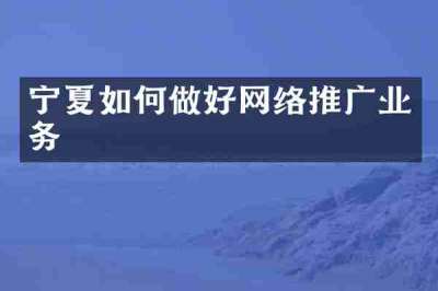 宁夏如何做好网络推广业务