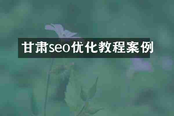 甘肃seo优化教程案例