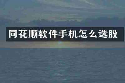同花顺软件手机怎么选股
