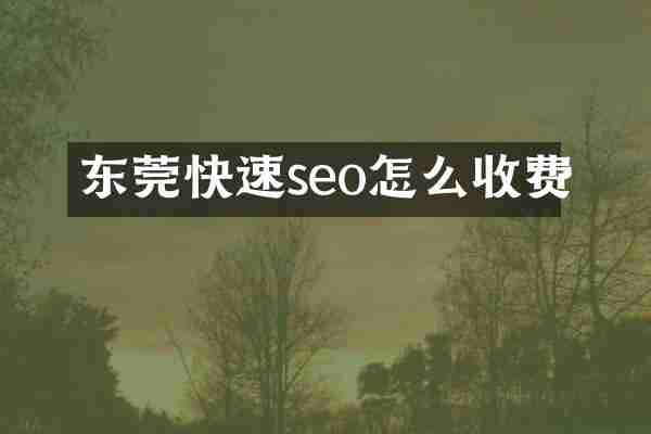 东莞快速seo怎么收费