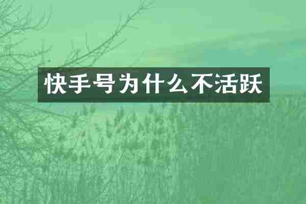 快手号为什么不活跃