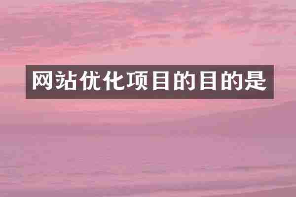 网站优化项目的目的是