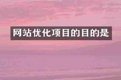 网站优化项目的目的是