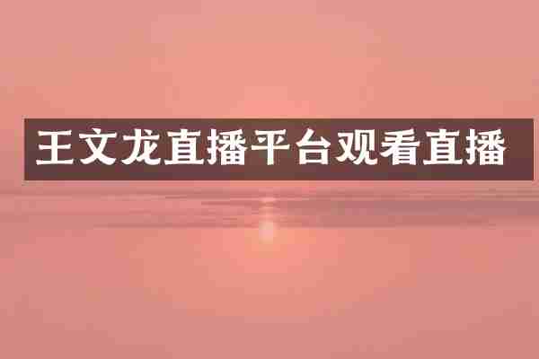 王文龙直播平台观看直播