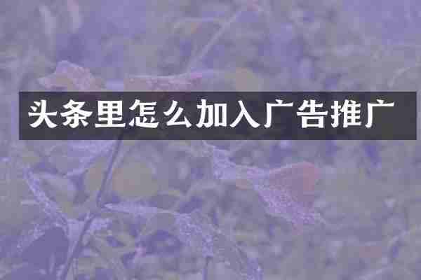 头条里怎么加入广告推广