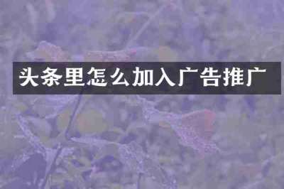 头条里怎么加入广告推广
