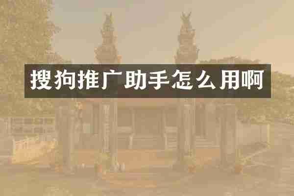 搜狗推广助手怎么用啊