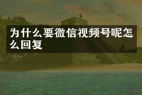为什么要微信视频号呢怎么回复