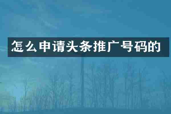 怎么申请头条推广号码的
