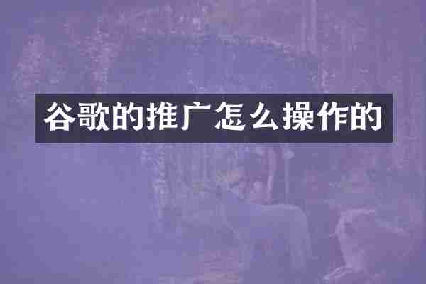 谷歌的推广怎么操作的