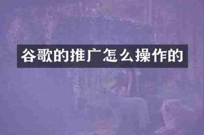 谷歌的推广怎么操作的