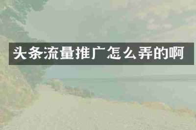 头条流量推广怎么弄的啊