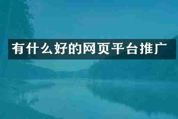 有什么好的网页平台推广