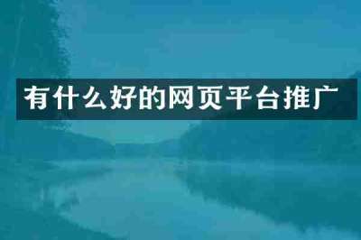 有什么好的网页平台推广