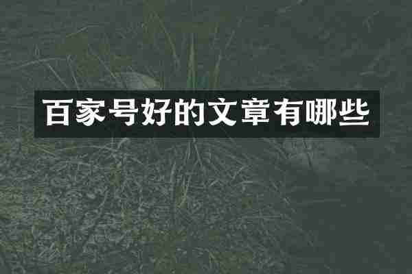 百家号好的文章有哪些