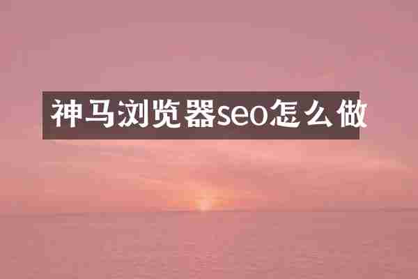 神马浏览器seo怎么做