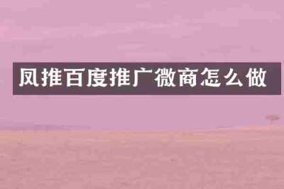 凤推百度推广微商怎么做