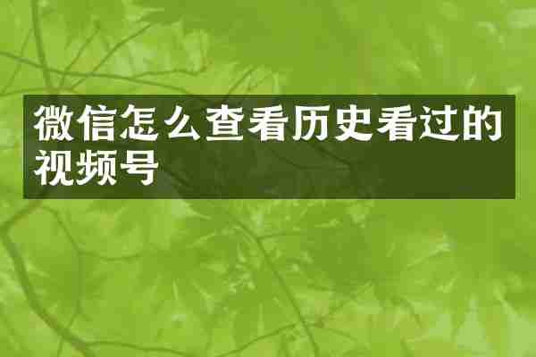微信怎么查看历史看过的视频号