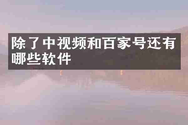 除了中视频和百家号还有哪些软件