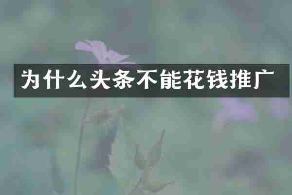 为什么头条不能花钱推广