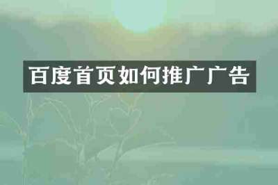 百度首页如何推广广告