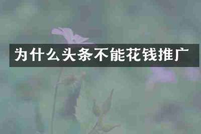 为什么头条不能花钱推广