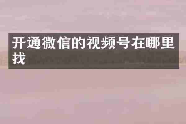 开通微信的视频号在哪里找