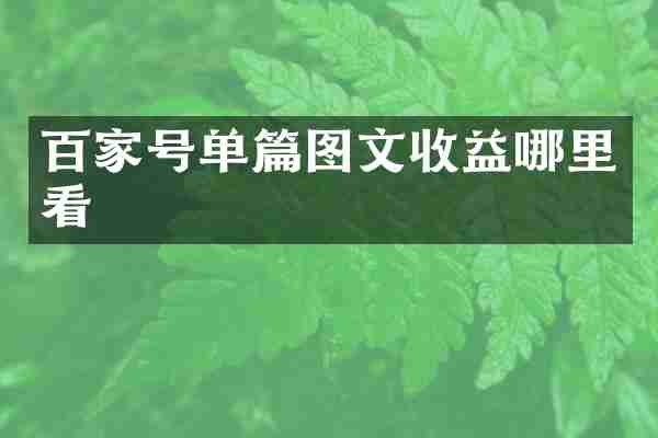百家号单篇图文收益哪里看