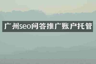 广州seo问答推广账户托管