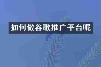 如何做谷歌推广平台呢