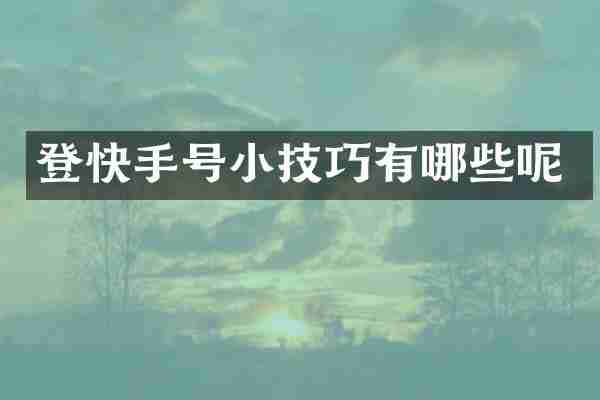 登快手号小技巧有哪些呢