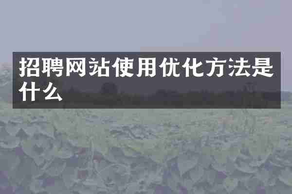 招聘网站使用优化方法是什么