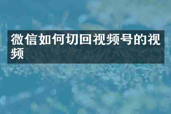 微信如何切回视频号的视频