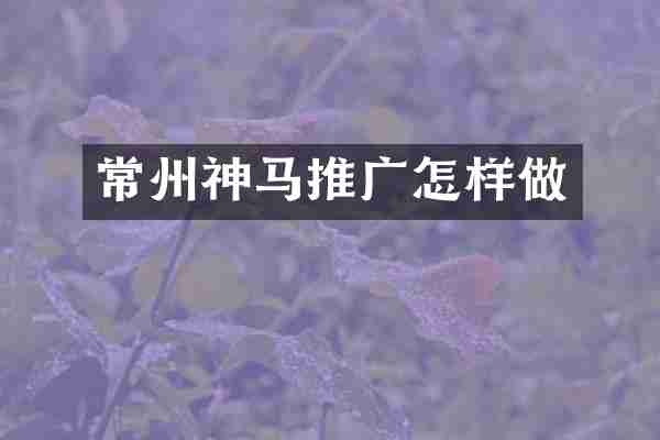 常州神马推广怎样做