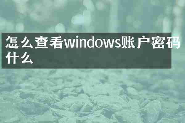 怎么查看windows账户密码是什么