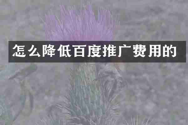 怎么降低百度推广费用的