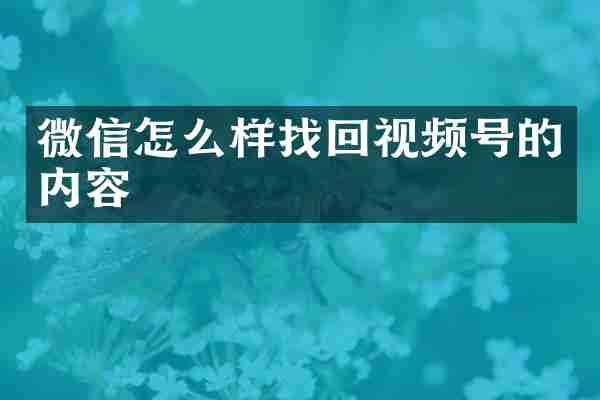 微信怎么样找回视频号的内容