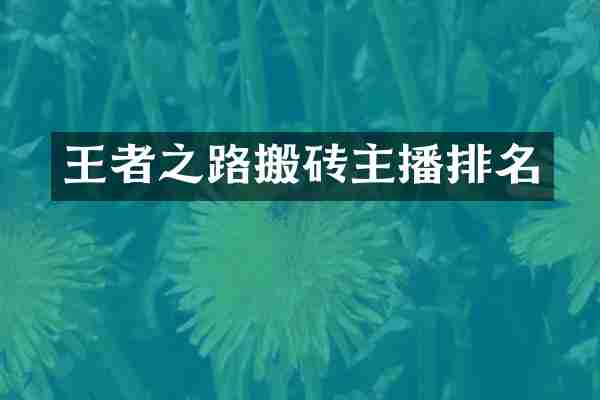 王者之路搬砖主播排名