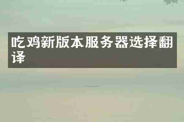 吃鸡新版本服务器选择翻译