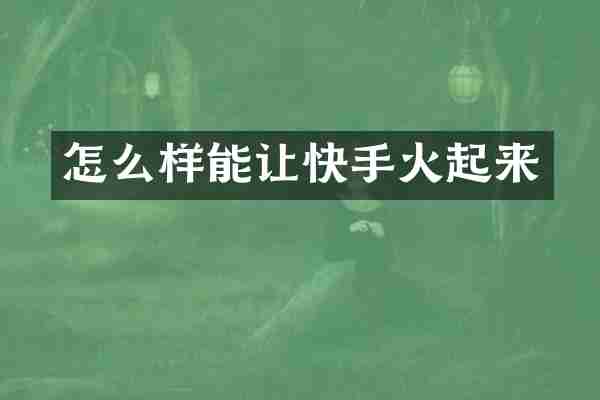 怎么样能让快手火起来