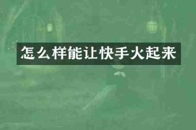 怎么样能让快手火起来