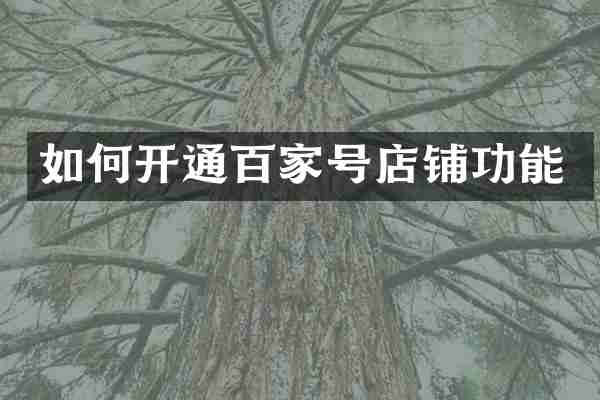 如何开通百家号店铺功能