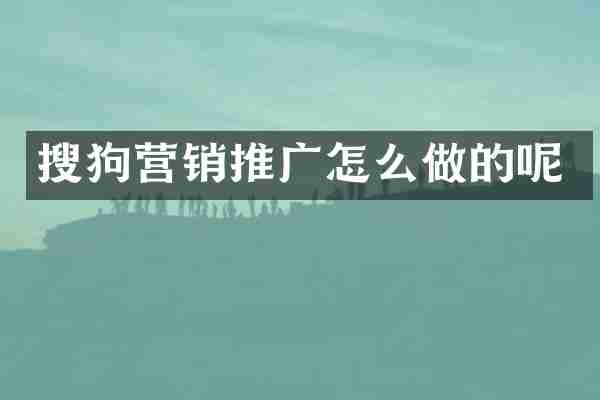 搜狗营销推广怎么做的呢