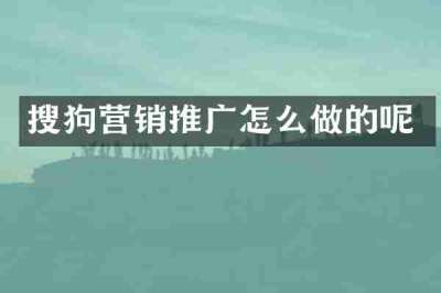 搜狗营销推广怎么做的呢