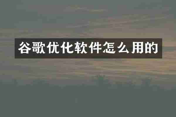谷歌优化软件怎么用的