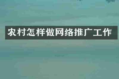 农村怎样做网络推广工作