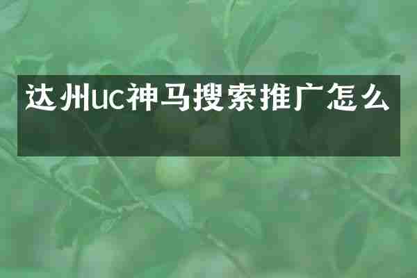 达州uc神马搜索推广怎么做