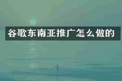 谷歌东南亚推广怎么做的